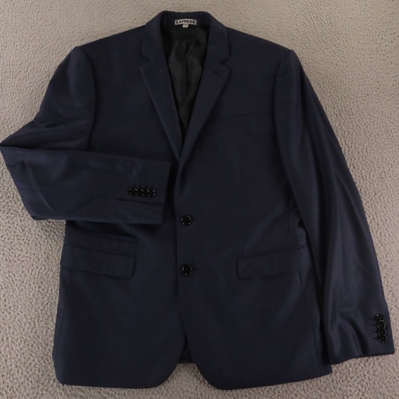 Express Jacket M Blue Wool Polyester Twill Blazer Sport‎ Coat 40S - Picture 1 of 16